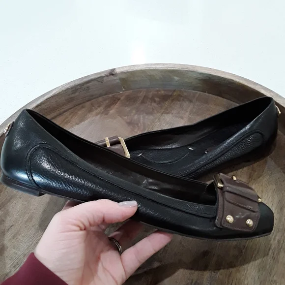 BCBGMAXAZRIA | Leather Square Toe Buckle Flats - Picture 2 of 5